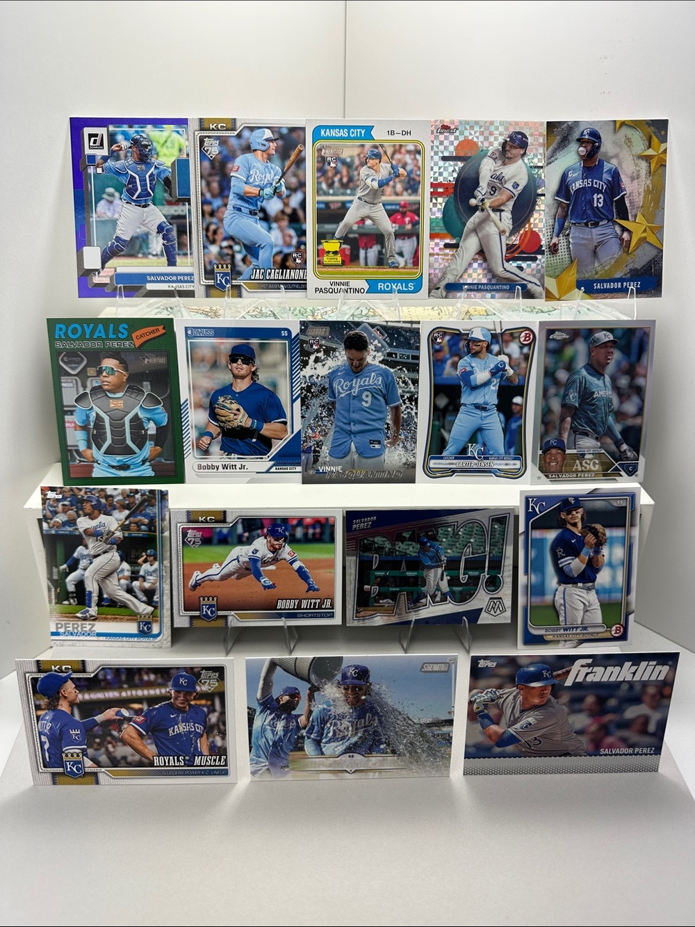 Jac Caglianone/Pasquantino/Jensen rookie cards w/ Bobby Witt Jr & Perez (17)